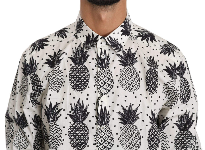 Dolce & Gabbana  White Pineapple Cotton Top Shirt #men, Brand_Dolce & Gabbana, Catch, Dolce & Gabbana, feed-agegroup-adult, feed-color-white, feed-gender-male, feed-size-IT37 | XS, feed-size-IT38 | XS, Gender_Men, IT37 | XS, IT38 | XS, IT39 | S, Kogan, Men - New Arrivals, Shirts - Men - Clothing, White at SEYMAYKA