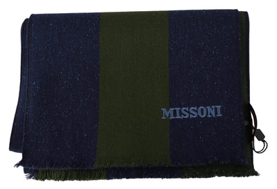 Missoni Green Striped Wool Unisex Neck Wrap Shawl Blue #men, Accessories - New Arrivals, feed-agegroup-adult, feed-color-Green, feed-gender-male, Green, Missoni, Scarves - Men - Accessories at SEYMAYKA