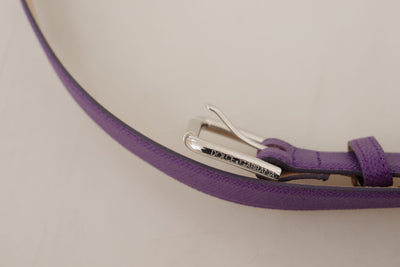 Dolce & Gabbana Purple Calfskin Leather Logo Engraved Buckle Belt