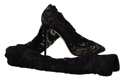Dolce & Gabbana Black Stretch Socks Taormina Lace Boots Black, Boots - Women - Shoes, Dolce & Gabbana, EU36/US5.5, EU37.5/US7, EU37/US6.5, EU38/US7.5, EU39/US8.5, feed-1 at SEYMAYKA