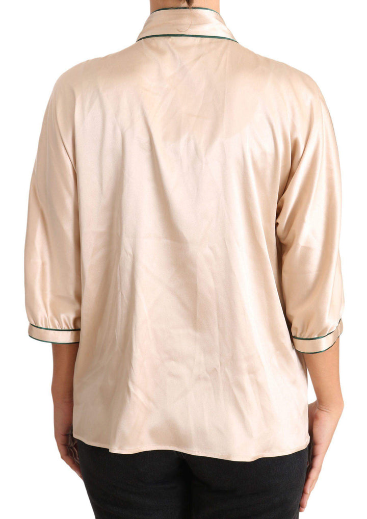 Dolce & Gabbana  Beige Ribbon Silk Stretch Top Blouse #women, Beige, Brand_Dolce & Gabbana, Catch, Dolce & Gabbana, feed-agegroup-adult, feed-color-beige, feed-gender-female, feed-size-IT48|XXL, Gender_Women, IT48|XXL, Kogan, Tops & T-Shirts - Women - Clothing, Women - New Arrivals at SEYMAYKA