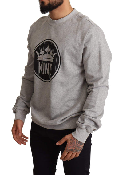 Dolce & Gabbana Gray Crown King Print Cotton Sweater #men, Dolce & Gabbana, feed-agegroup-adult, feed-color-Gray, feed-gender-male, Gray, IT44 | XS, IT54 | XL, IT56 | XXL, Sweaters - Men - Clothing at SEYMAYKA