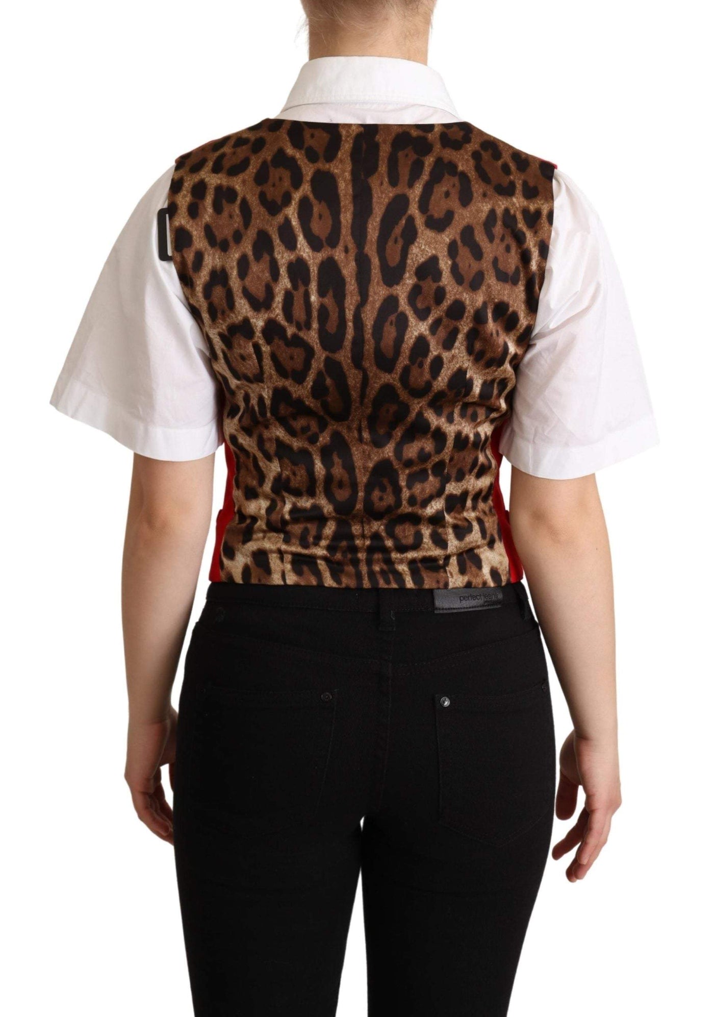 Dolce & Gabbana Red Brown Leopard Print Waistcoat Vest Dolce & Gabbana, feed-agegroup-adult, feed-color-Red, feed-gender-female, IT40|S, Red, Vests - Women - Clothing at SEYMAYKA