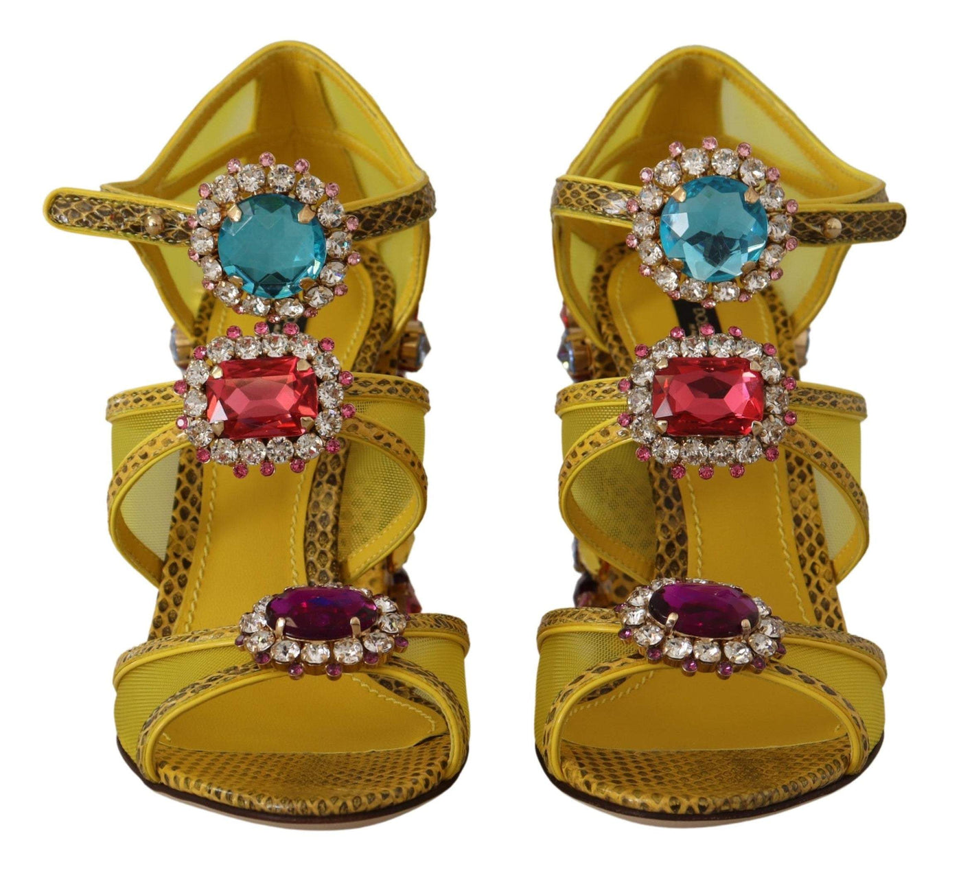 Dolce & Gabbana Yellow Leather Crystal Ayers Sandals Shoes Dolce & Gabbana, EU35.5/US5, EU35/US4.5, EU36.5/US6, EU36/US5.5, EU37.5/US7, EU37/US6.5, EU38/US7.5, EU39/US8.5, feed-1, Sandals - Women - Shoes, Yellow at SEYMAYKA