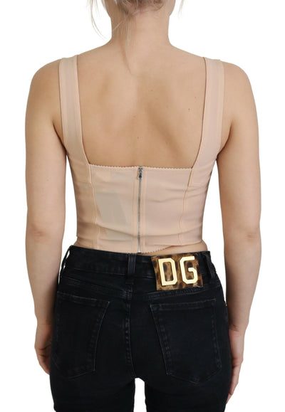 Dolce & Gabbana Beige Cropped Bustier Corset Brassiere Top