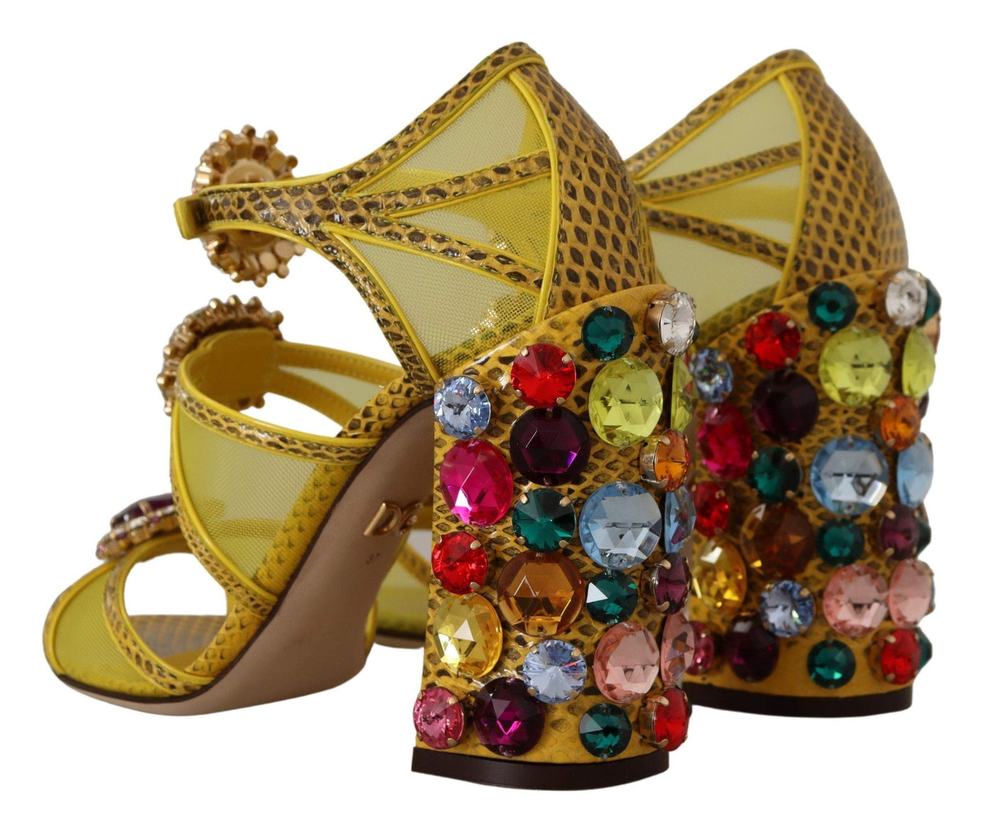 Dolce & Gabbana Yellow Leather Crystal Ayers Sandals Shoes Dolce & Gabbana, EU35.5/US5, EU35/US4.5, EU36.5/US6, EU36/US5.5, EU37.5/US7, EU37/US6.5, EU38/US7.5, EU39/US8.5, feed-1, Sandals - Women - Shoes, Yellow at SEYMAYKA