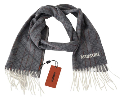 Missoni Gray Patterned Cashmere Unisex Neck Wrap Shawl Scarf #men, Accessories - New Arrivals, feed-agegroup-adult, feed-color-Gray, feed-gender-male, Gray, Missoni, Scarves - Men - Accessories at SEYMAYKA