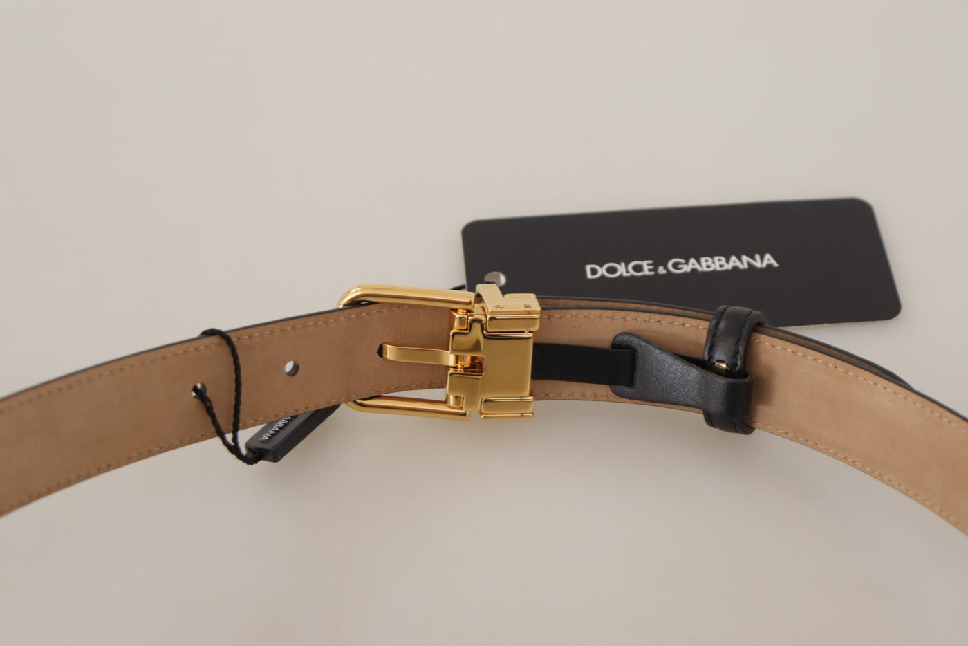 Dolce & Gabbana Black Calf Leather Gold Metal Logo Waist Buckle Belt
