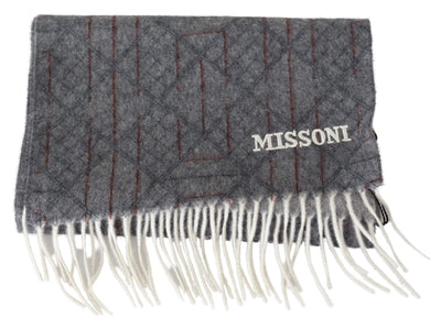 Missoni Gray Patterned Cashmere Unisex Neck Wrap Shawl Scarf #men, Accessories - New Arrivals, feed-agegroup-adult, feed-color-Gray, feed-gender-male, Gray, Missoni, Scarves - Men - Accessories at SEYMAYKA