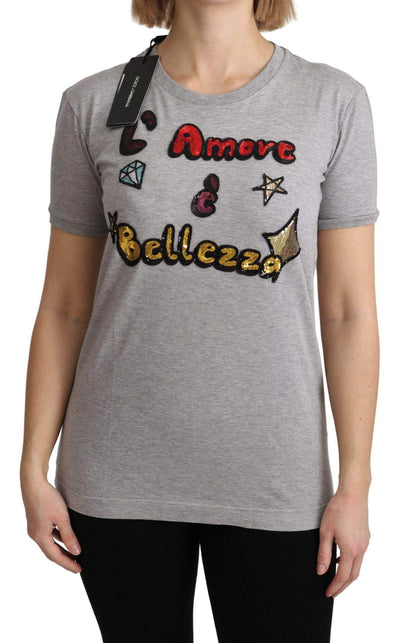 Dolce & Gabbana  Gray Cotton Amore e Bellezza Top T-shirt #women, Brand_Dolce & Gabbana, Catch, Dolce & Gabbana, feed-agegroup-adult, feed-color-gray, feed-gender-female, feed-size-IT36 | XS, feed-size-IT38|XS, feed-size-IT40|S, feed-size-IT42|M, feed-size-IT44|L, feed-size-IT46|XL, Gender_Women, Gray, IT36 | XS, IT38|XS, IT40|S, IT42|M, IT44|L, IT46|XL, Kogan, Sweaters - Women - Clothing, Women - New Arrivals at SEYMAYKA