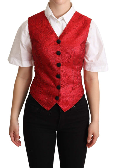 Dolce & Gabbana Red Brocade Leopard Print Waistcoat Vest Dolce & Gabbana, feed-agegroup-adult, feed-color-Red, feed-gender-female, IT40|S, Red, Vests - Women - Clothing at SEYMAYKA