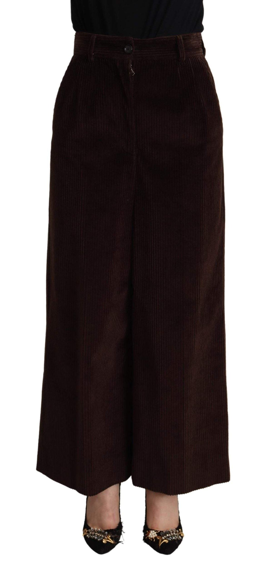 Dolce & Gabbana Black Cotton High Waist Trouser Wide Leg Pants Black, Dolce & Gabbana, feed-1, IT40|S, Jeans & Pants - Women - Clothing at SEYMAYKA
