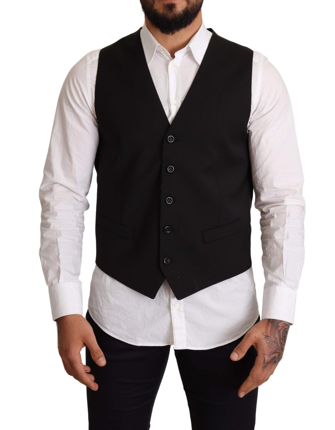 Dolce & Gabbana Black Wool Formal Waistcoat Dress #men, Black, Dolce & Gabbana, feed-agegroup-adult, feed-color-Black, feed-gender-male, IT44 | XS, IT48 | M, IT50 | L, Vests - Men - Clothing at SEYMAYKA