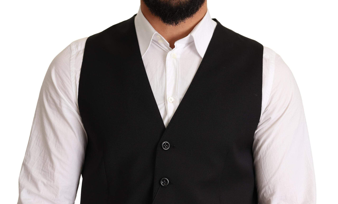 Dolce & Gabbana Black Wool Formal Waistcoat Dress #men, Black, Dolce & Gabbana, feed-agegroup-adult, feed-color-Black, feed-gender-male, IT44 | XS, IT48 | M, IT50 | L, Vests - Men - Clothing at SEYMAYKA