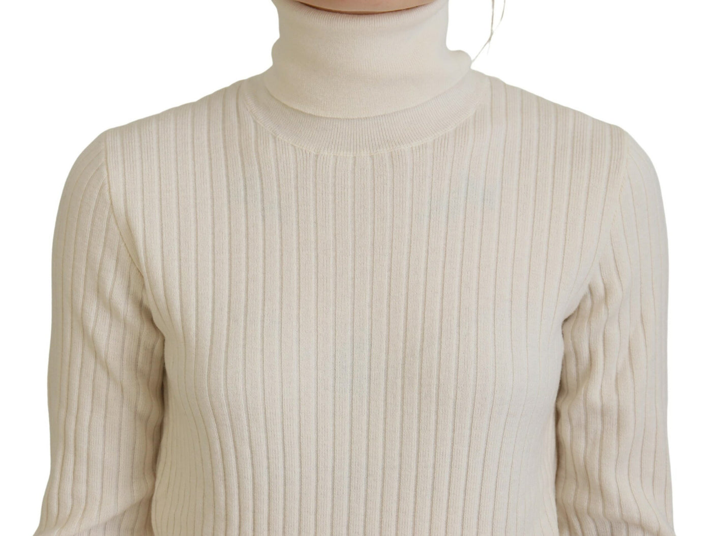 Dolce & Gabbana Ivory Turtleneck Distressed Cuff Pullover Sweater