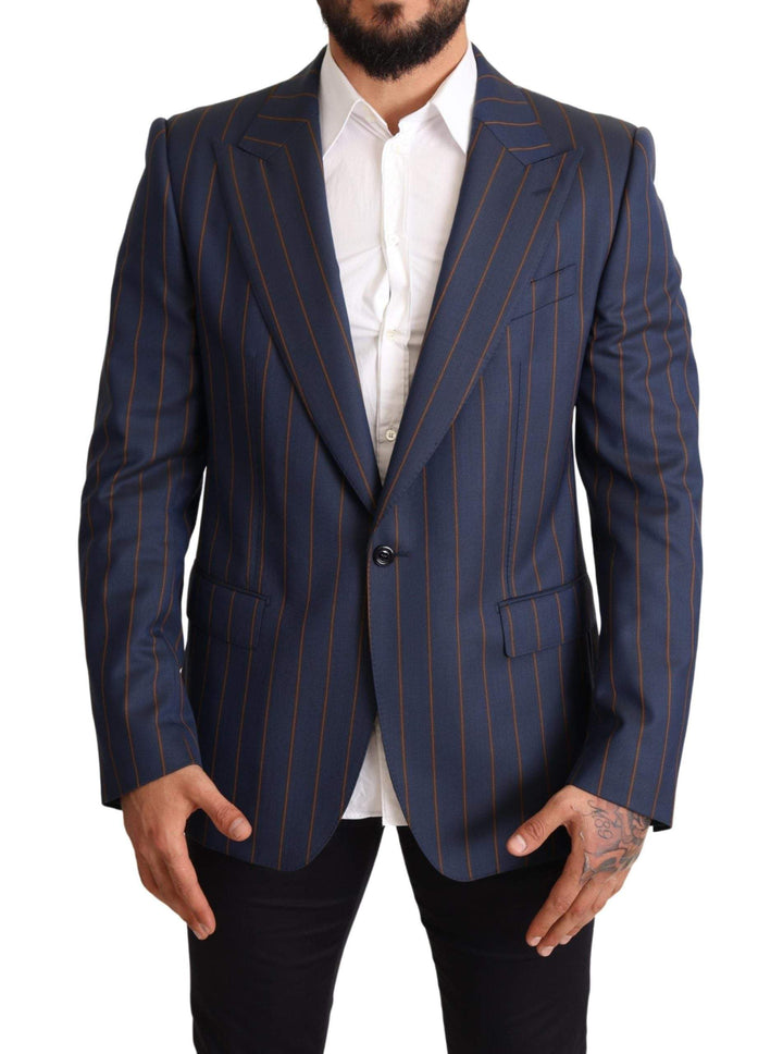 Dolce & Gabbana Blue Striped Wool Slim Fit Blazer Jacket #men, Blazers - Men - Clothing, Blue, Dolce & Gabbana, feed-agegroup-adult, feed-color-Blue, feed-gender-male, IT54 | XL at SEYMAYKA