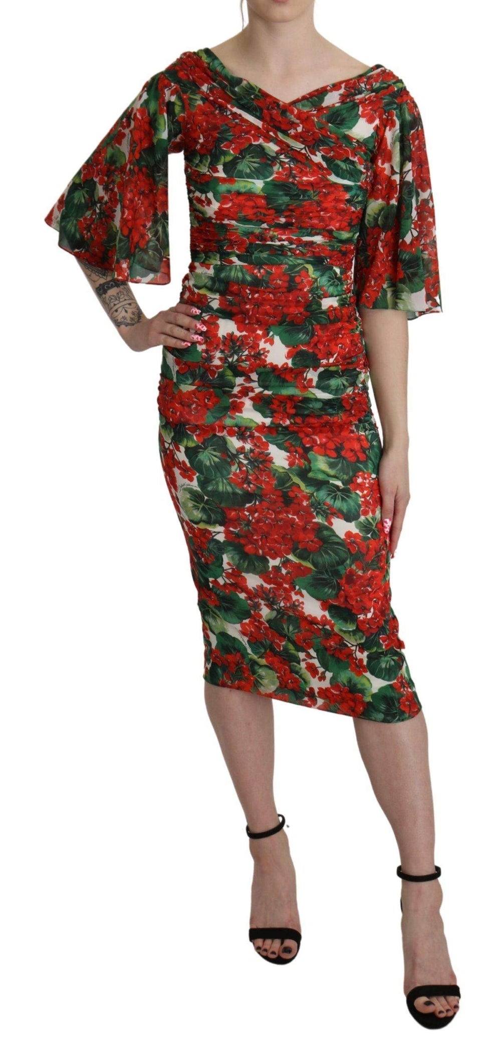 Dolce & Gabbana Red Floral Sheath Midi Silk Stretch Dress #women, Brand_Dolce & Gabbana, Dolce & Gabbana, Dresses - Women - Clothing, feed-agegroup-adult, feed-color-multicolor, feed-gender-female, feed-size-IT38|XS, Gender_Women, IT38|XS, Multicolor, Women - New Arrivals at SEYMAYKA