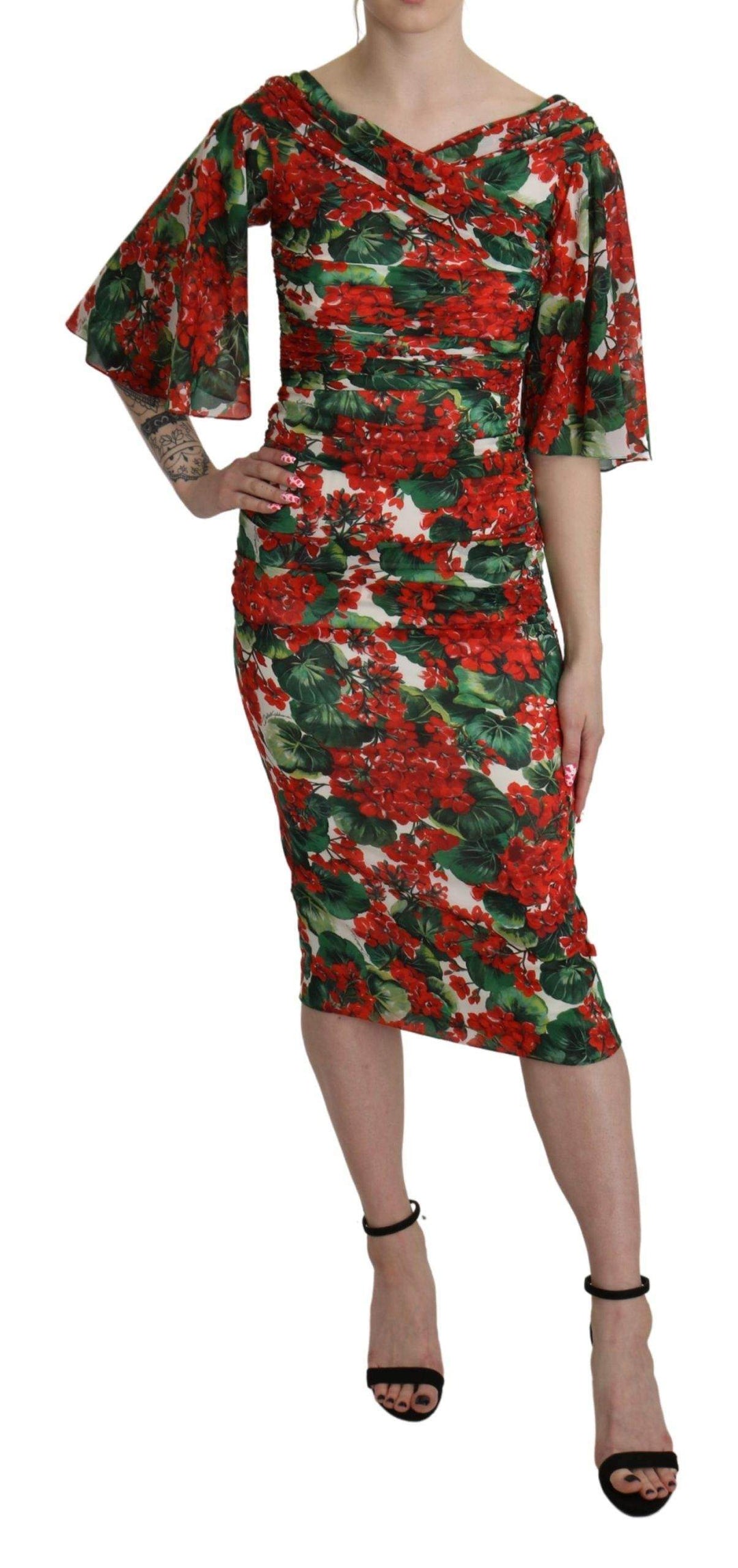 Dolce & Gabbana Red Floral Sheath Midi Silk Stretch Dress #women, Brand_Dolce & Gabbana, Dolce & Gabbana, Dresses - Women - Clothing, feed-agegroup-adult, feed-color-multicolor, feed-gender-female, feed-size-IT38|XS, Gender_Women, IT38|XS, Multicolor, Women - New Arrivals at SEYMAYKA