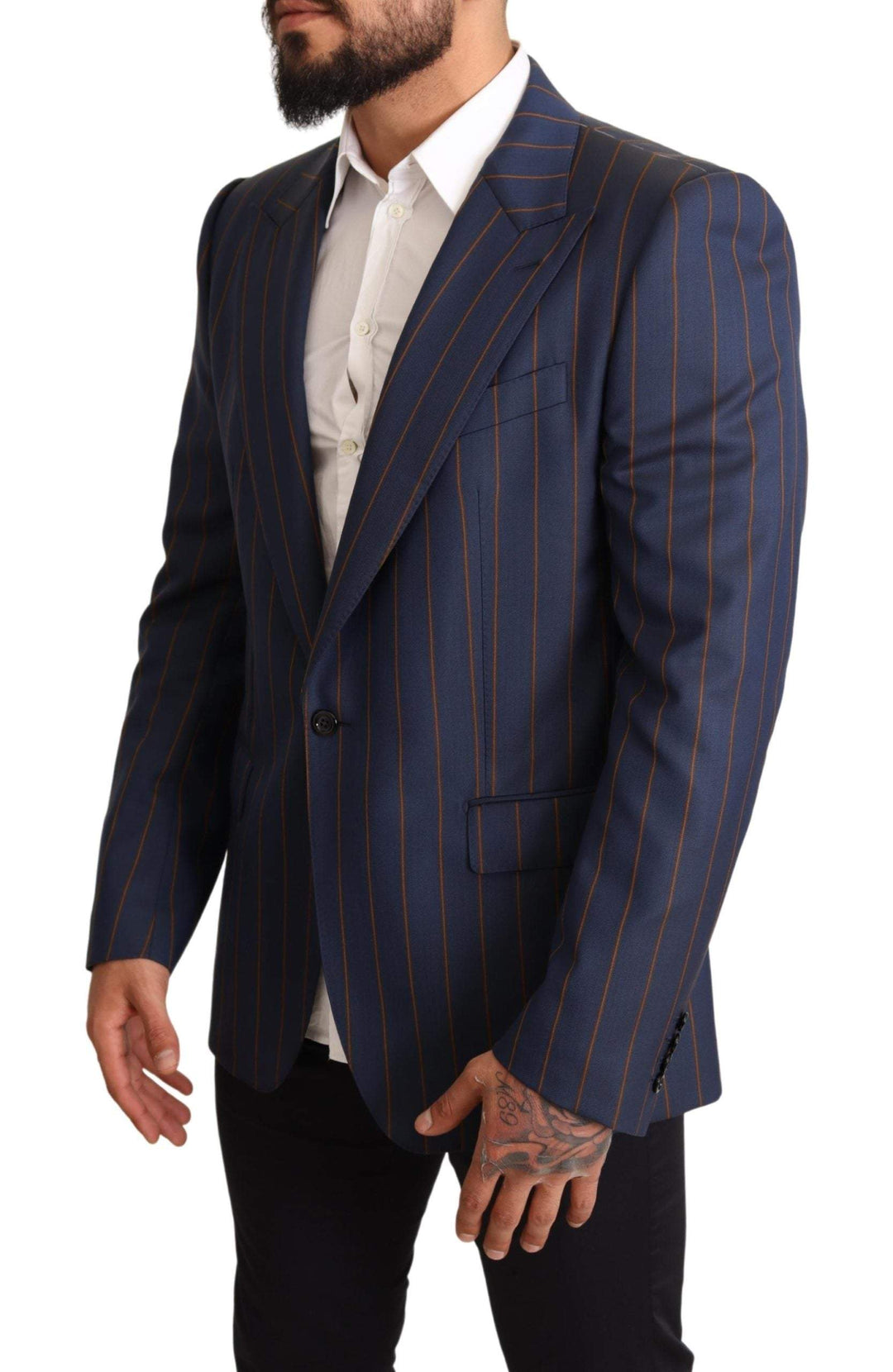 Dolce & Gabbana Blue Striped Wool Slim Fit Blazer Jacket #men, Blazers - Men - Clothing, Blue, Dolce & Gabbana, feed-agegroup-adult, feed-color-Blue, feed-gender-male, IT54 | XL at SEYMAYKA