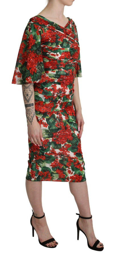 Dolce & Gabbana Red Floral Sheath Midi Silk Stretch Dress #women, Brand_Dolce & Gabbana, Dolce & Gabbana, Dresses - Women - Clothing, feed-agegroup-adult, feed-color-multicolor, feed-gender-female, feed-size-IT38|XS, Gender_Women, IT38|XS, Multicolor, Women - New Arrivals at SEYMAYKA