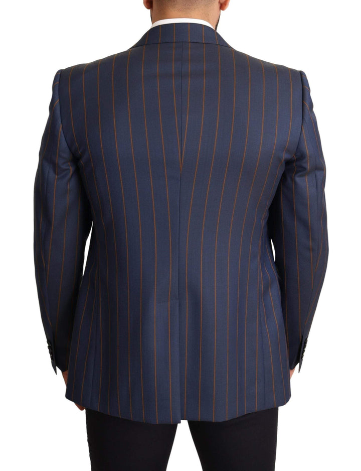 Dolce & Gabbana Blue Striped Wool Slim Fit Blazer Jacket #men, Blazers - Men - Clothing, Blue, Dolce & Gabbana, feed-agegroup-adult, feed-color-Blue, feed-gender-male, IT54 | XL at SEYMAYKA