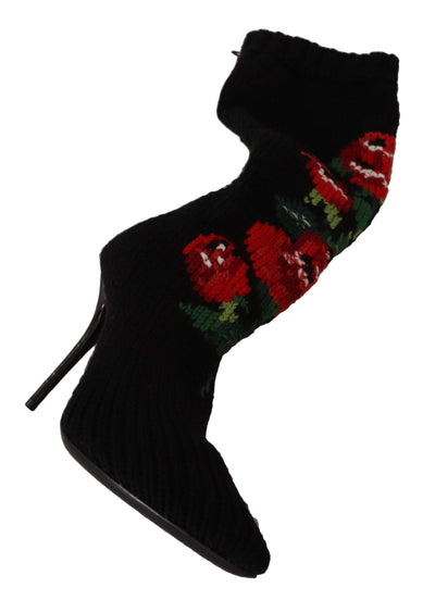 Dolce & Gabbana Black Stretch Socks Red Roses Booties Black, Boots - Women - Shoes, Dolce & Gabbana, EU35.5/US5, EU35/US4.5, EU36.5/US6, EU36/US5.5, EU37.5/US7, EU37/US6.5, EU38.5/US8, EU38/US7.5, EU39.5/US9, EU39/US8.5, EU40.5/US10, EU40/US9.5, EU41/US10.5, feed-1 at SEYMAYKA