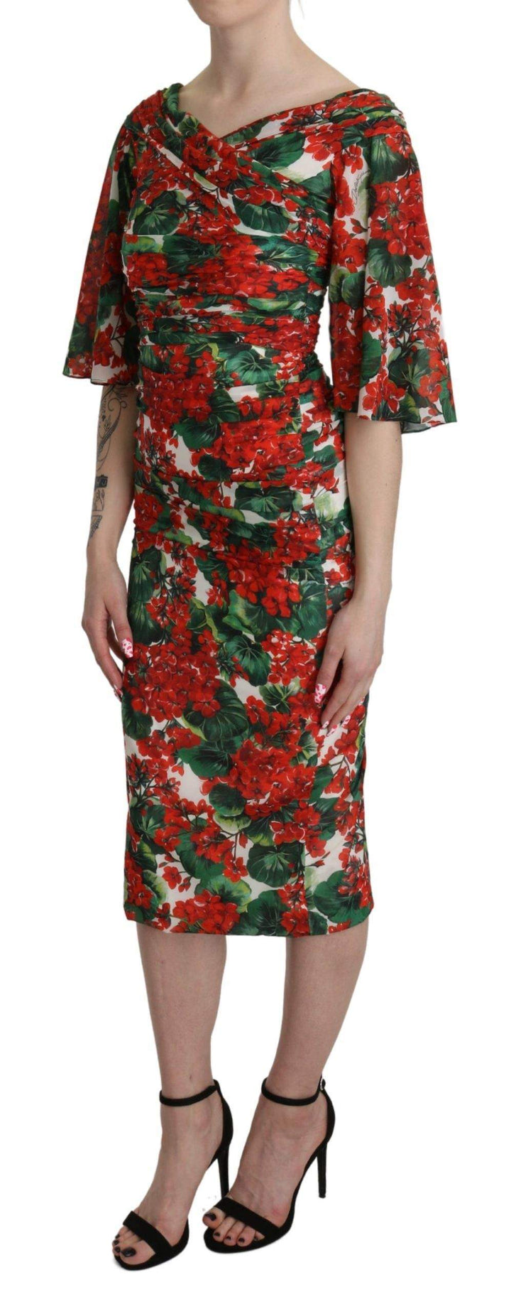 Dolce & Gabbana Red Floral Sheath Midi Silk Stretch Dress #women, Brand_Dolce & Gabbana, Dolce & Gabbana, Dresses - Women - Clothing, feed-agegroup-adult, feed-color-multicolor, feed-gender-female, feed-size-IT38|XS, Gender_Women, IT38|XS, Multicolor, Women - New Arrivals at SEYMAYKA