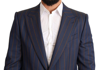Dolce & Gabbana Blue Striped Wool Slim Fit Blazer Jacket #men, Blazers - Men - Clothing, Blue, Dolce & Gabbana, feed-agegroup-adult, feed-color-Blue, feed-gender-male, IT54 | XL at SEYMAYKA