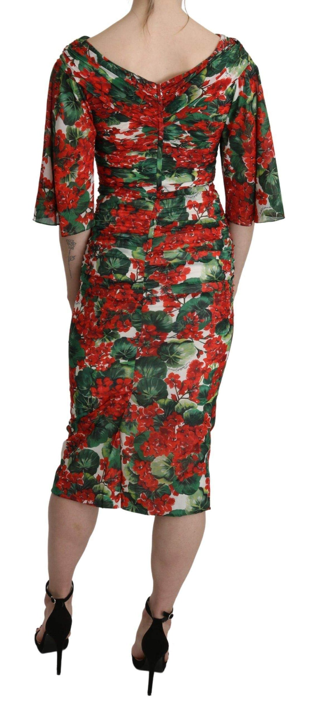 Dolce & Gabbana Red Floral Sheath Midi Silk Stretch Dress #women, Brand_Dolce & Gabbana, Dolce & Gabbana, Dresses - Women - Clothing, feed-agegroup-adult, feed-color-multicolor, feed-gender-female, feed-size-IT38|XS, Gender_Women, IT38|XS, Multicolor, Women - New Arrivals at SEYMAYKA