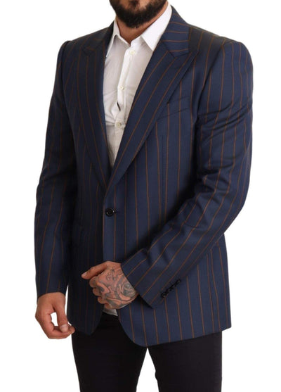 Dolce & Gabbana Blue Striped Wool Slim Fit Blazer Jacket #men, Blazers - Men - Clothing, Blue, Dolce & Gabbana, feed-agegroup-adult, feed-color-Blue, feed-gender-male, IT54 | XL at SEYMAYKA