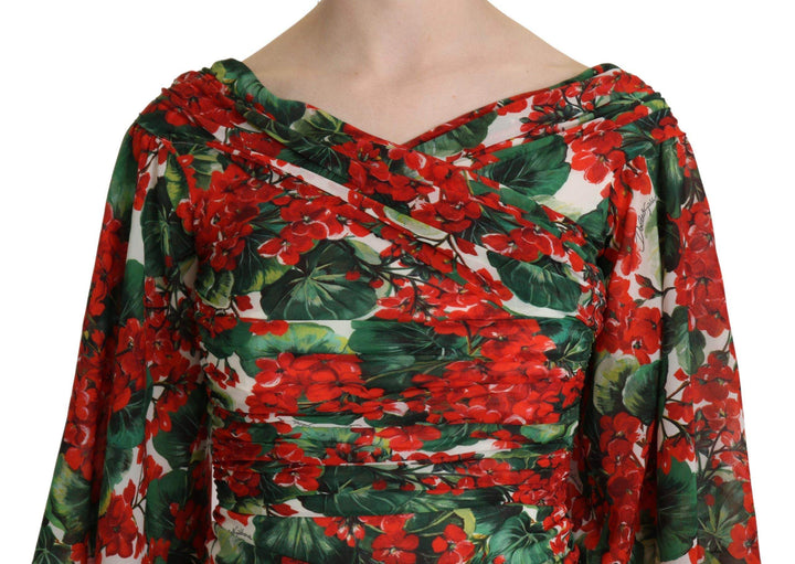 Dolce & Gabbana Red Floral Sheath Midi Silk Stretch Dress #women, Brand_Dolce & Gabbana, Dolce & Gabbana, Dresses - Women - Clothing, feed-agegroup-adult, feed-color-multicolor, feed-gender-female, feed-size-IT38|XS, Gender_Women, IT38|XS, Multicolor, Women - New Arrivals at SEYMAYKA