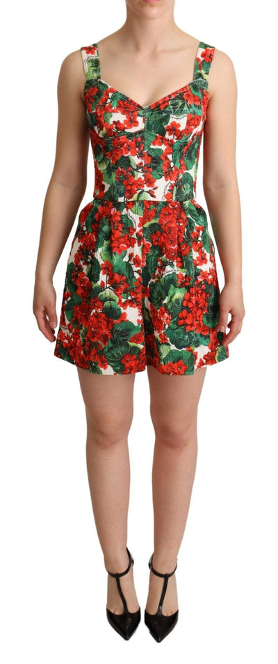 Dolce & Gabbana Red Geranium Print Shorts Jumpsuit Dress Dolce & Gabbana, Dresses - Women - Clothing, feed-agegroup-adult, feed-color-Red, feed-gender-female, IT36|XXS, Red at SEYMAYKA