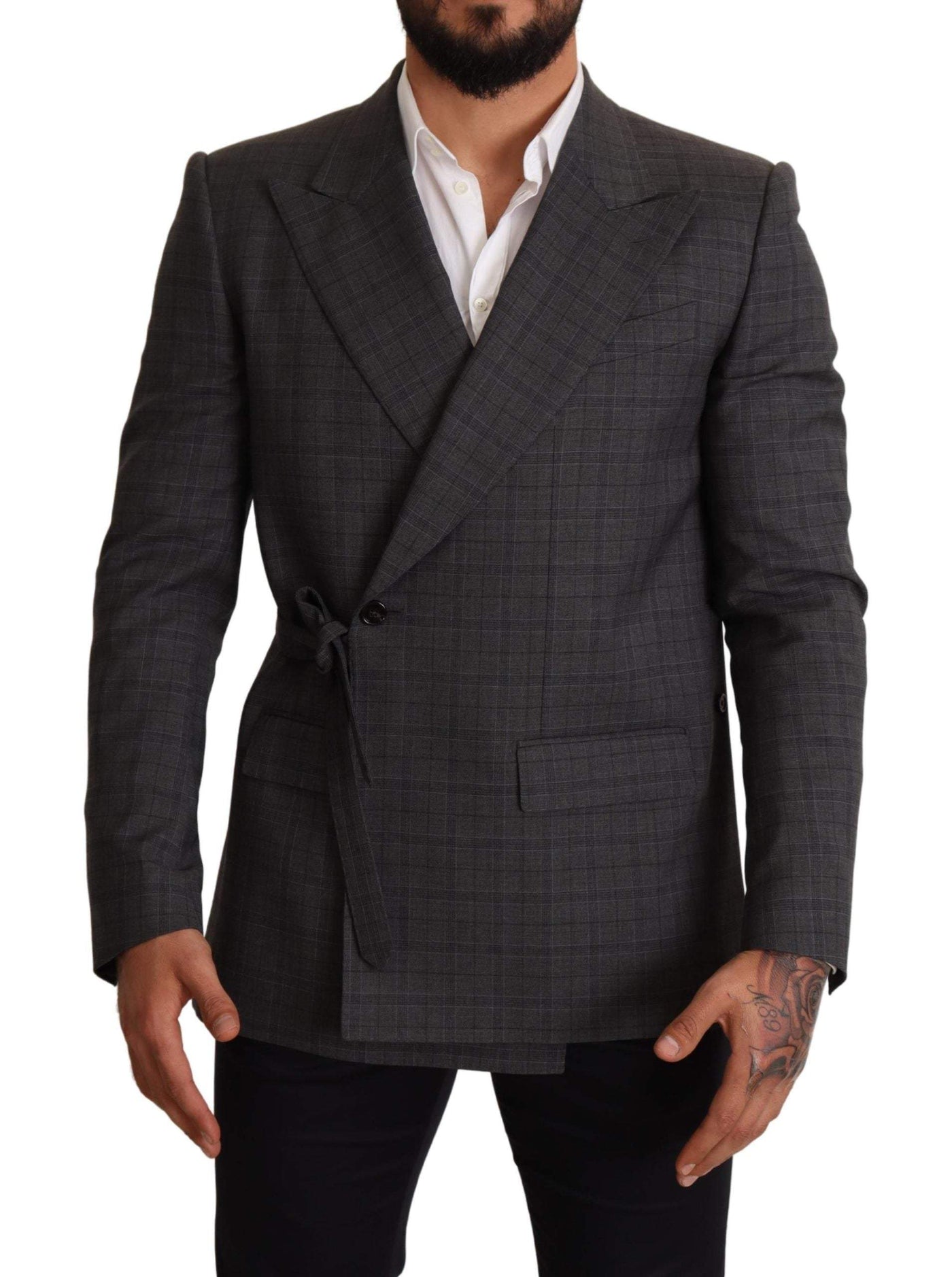Dolce & Gabbana Gray Check Wool Slim Fit Blazer Jacket #men, Blazers - Men - Clothing, Dolce & Gabbana, feed-agegroup-adult, feed-color-Gray, feed-gender-male, Gray, IT48 | M at SEYMAYKA