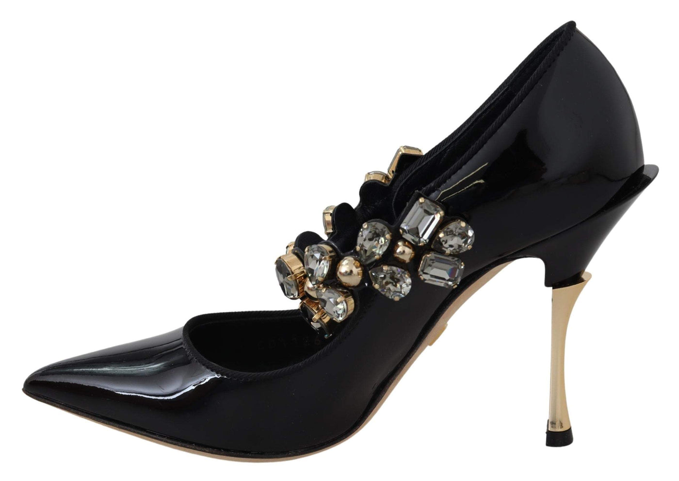Dolce & Gabbana Black Leather Crystal Shoes Mary Jane Pumps #women, Black, Dolce & Gabbana, EU35/US4.5, feed-agegroup-adult, feed-color-Black, feed-gender-female, Pumps - Women - Shoes, Shoes - New Arrivals at SEYMAYKA