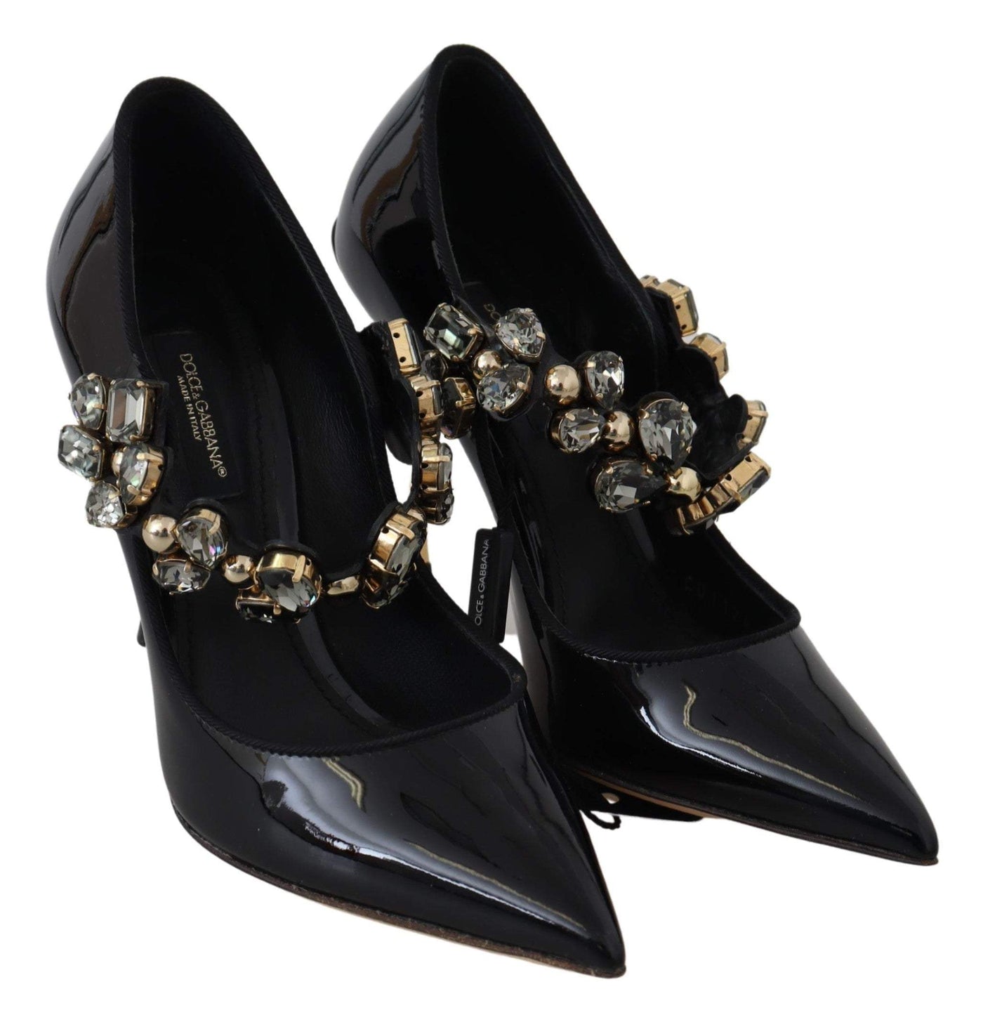 Dolce & Gabbana Black Leather Crystal Shoes Mary Jane Pumps #women, Black, Dolce & Gabbana, EU35/US4.5, feed-agegroup-adult, feed-color-Black, feed-gender-female, Pumps - Women - Shoes, Shoes - New Arrivals at SEYMAYKA