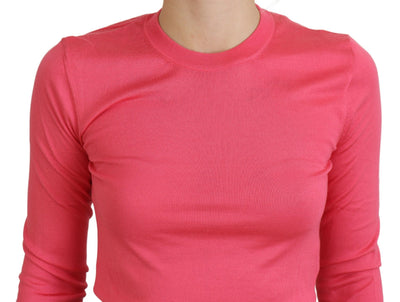 Dolce & Gabbana Pink Silk Cropped Crewneck Pullover Sweater