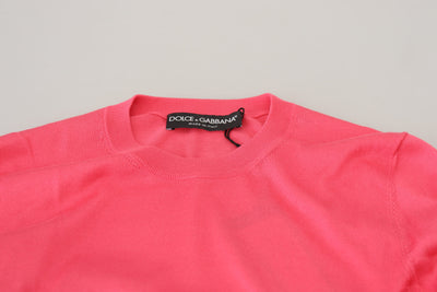 Dolce & Gabbana Pink Silk Cropped Crewneck Pullover Sweater