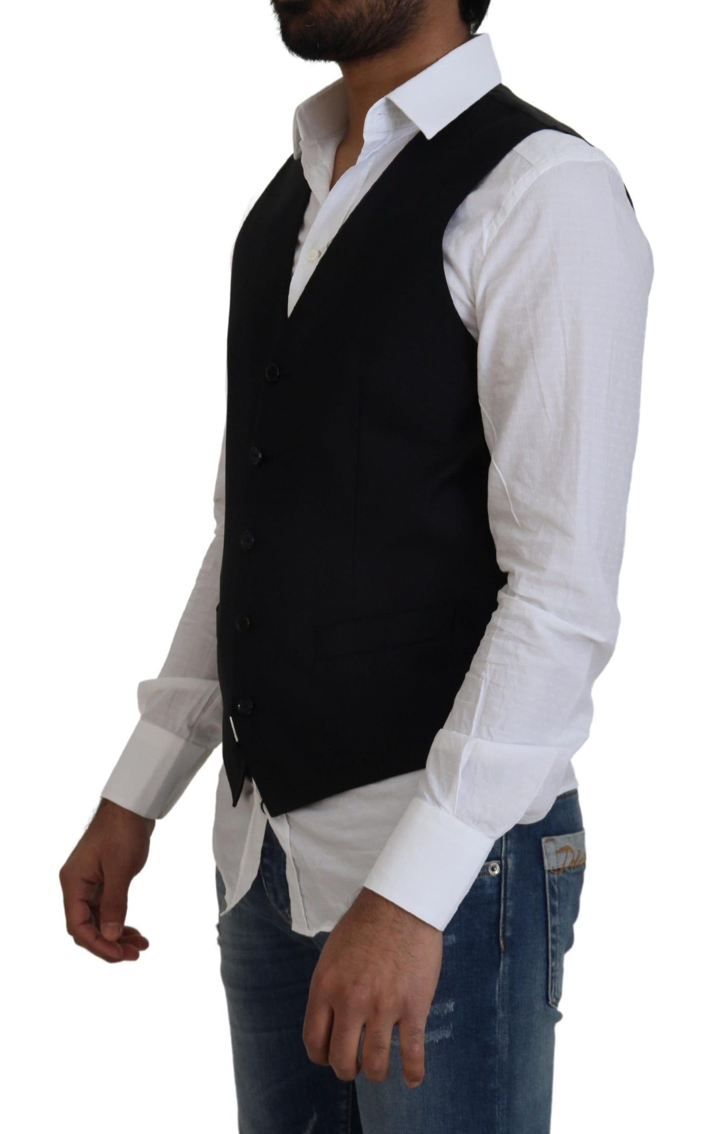 Dolce & Gabbana Black Wool Stretch Waistcoat Formal Vest