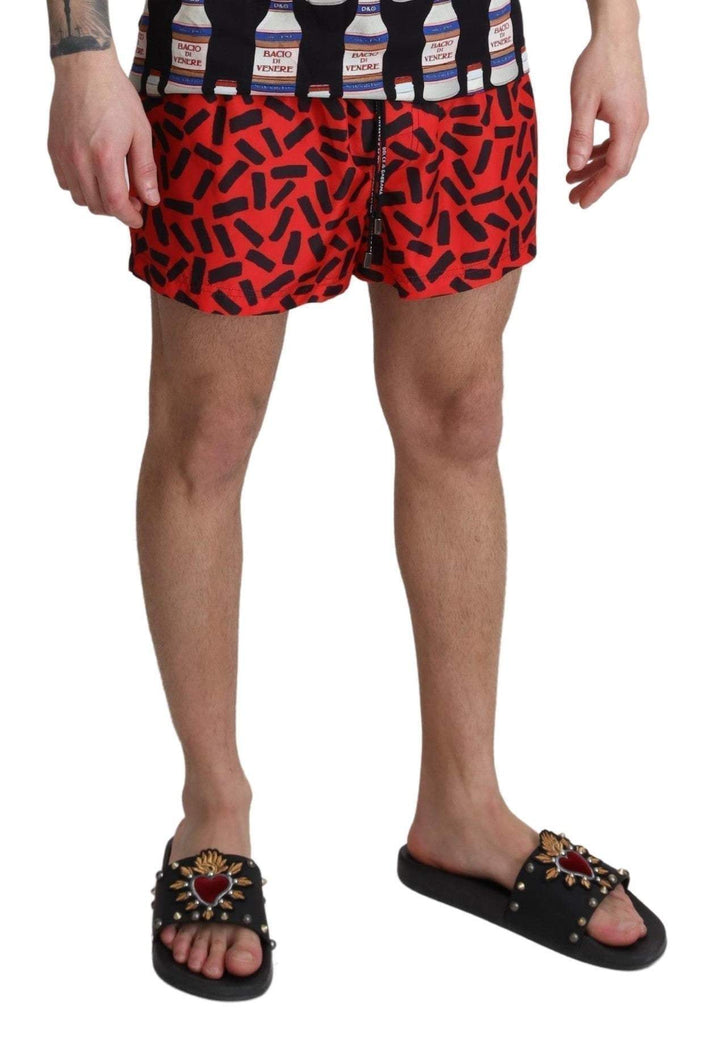 Dolce & Gabbana Red Patterned Beachwear Shorts Swimwear #men, Dolce & Gabbana, feed-agegroup-adult, feed-color-Red, feed-gender-male, IT4 | S, Men - New Arrivals, Red, Swimwear - Men - Clothing at SEYMAYKA