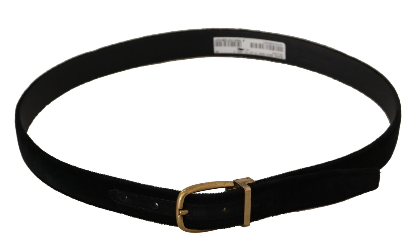 Dolce & Gabbana Black Velvet Leather Gold Tone Metal Buckle Belt