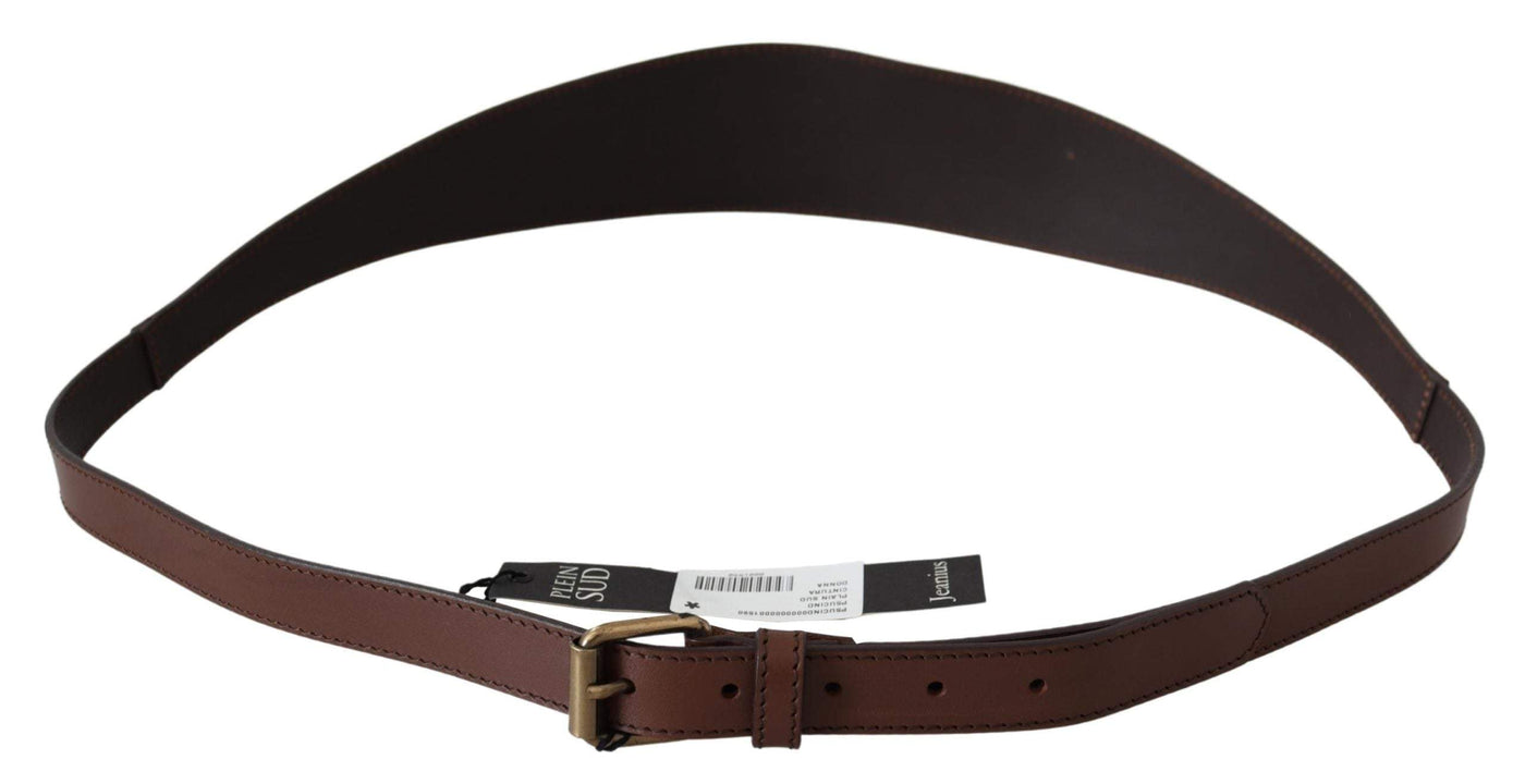 PLEIN SUD Brown Wide Leather Rustic Gold Metal Buckle Dark #women, 100 cm / 40 Inches, Accessories - New Arrivals, Belts - Women - Accessories, Brown, feed-agegroup-adult, feed-color-Brown, feed-gender-female, PLEIN SUD at SEYMAYKA