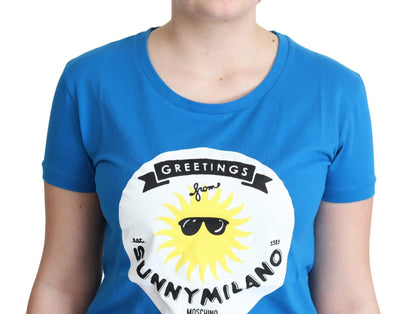 Moschino Blue Cotton Sunny Milano Print Tops T-shirt #women, Blue, feed-agegroup-adult, feed-color-Blue, feed-gender-female, IT40|S, IT42|M, IT44|L, IT46|XL, Moschino, Tops & T-Shirts - Women - Clothing, Women - New Arrivals at SEYMAYKA