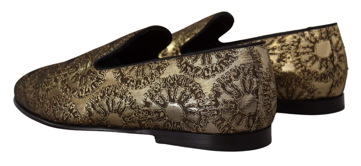 Dolce & Gabbana Gold Jacquard Flats Mens Loafers Shoes #men, Dolce & Gabbana, EU43/US10, feed-1, Gold, Loafers - Men - Shoes at SEYMAYKA