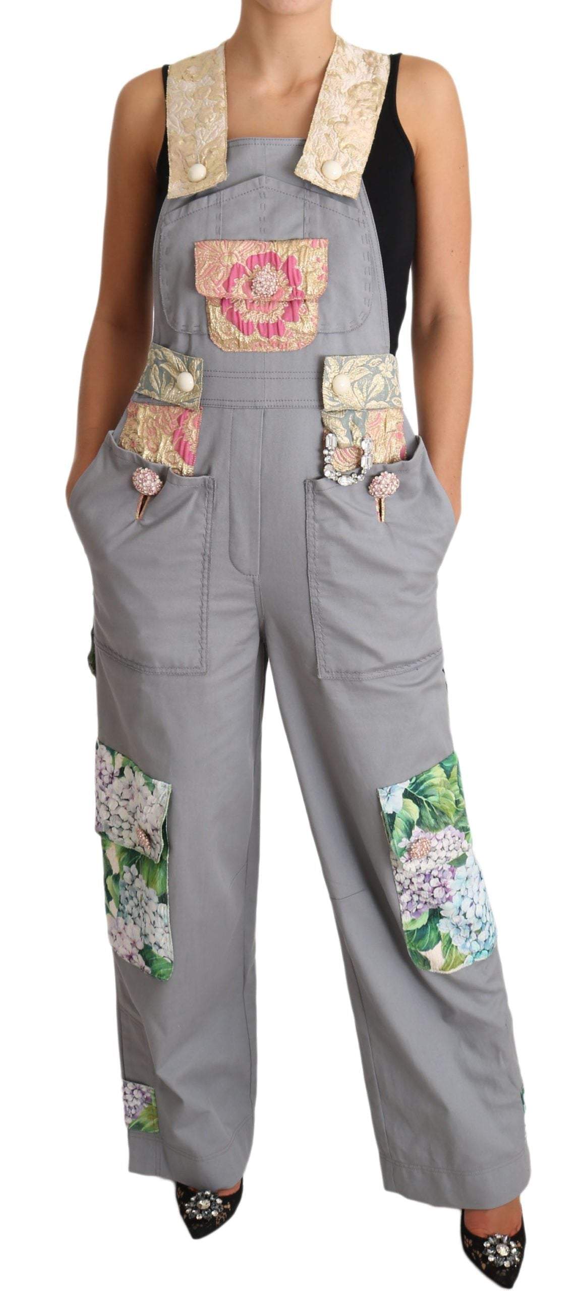 Dolce & Gabbana  Gray Overall Jeans Gray Denim Crystal Hortensia #women, Brand_Dolce & Gabbana, Catch, Dolce & Gabbana, feed-agegroup-adult, feed-color-gray, feed-gender-female, feed-size-IT40|S, Gender_Women, Gray, IT40|S, Jeans & Pants - Women - Clothing, Kogan, Women - New Arrivals at SEYMAYKA