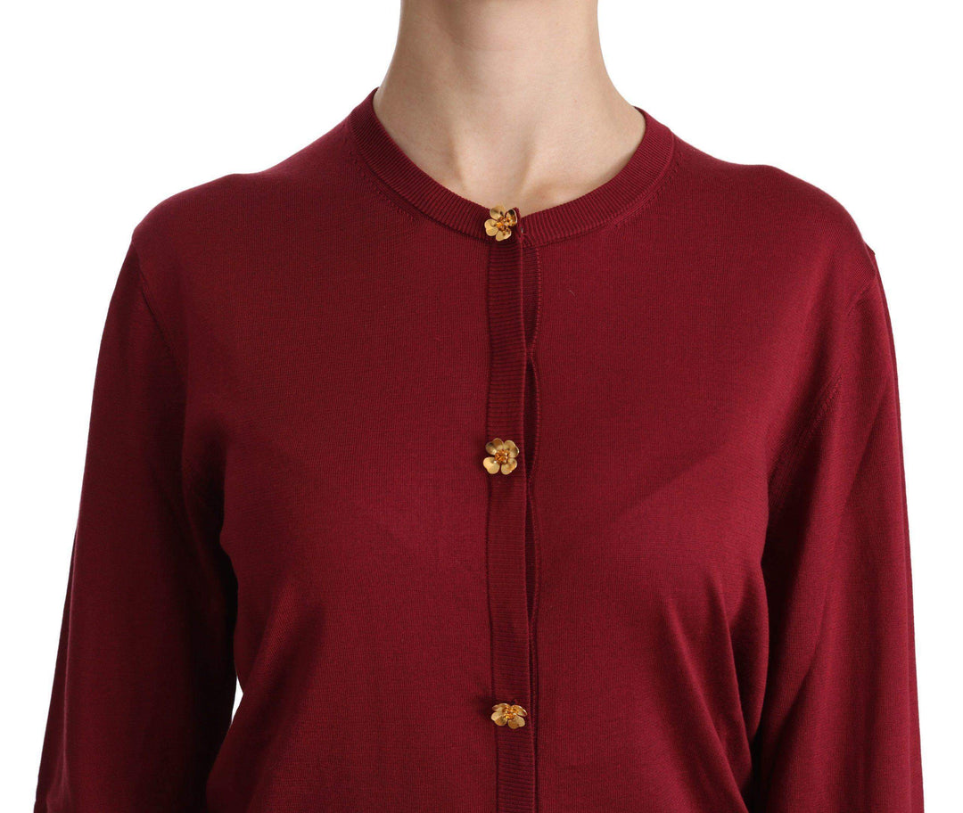 Dolce & Gabbana  Red Silk Long Sleeve Cardigan Sweater #women, Brand_Dolce & Gabbana, Catch, Dolce & Gabbana, feed-agegroup-adult, feed-color-red, feed-gender-female, feed-size-IT50 | XXL, Gender_Women, IT50 | XXL, Kogan, Red, Sweaters - Women - Clothing, Women - New Arrivals at SEYMAYKA