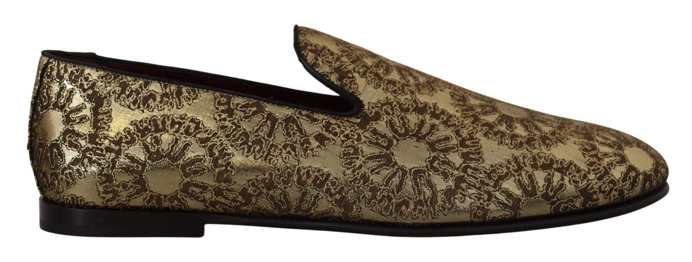 Dolce & Gabbana Gold Jacquard Flats Mens Loafers Shoes #men, Dolce & Gabbana, EU43/US10, feed-1, Gold, Loafers - Men - Shoes at SEYMAYKA