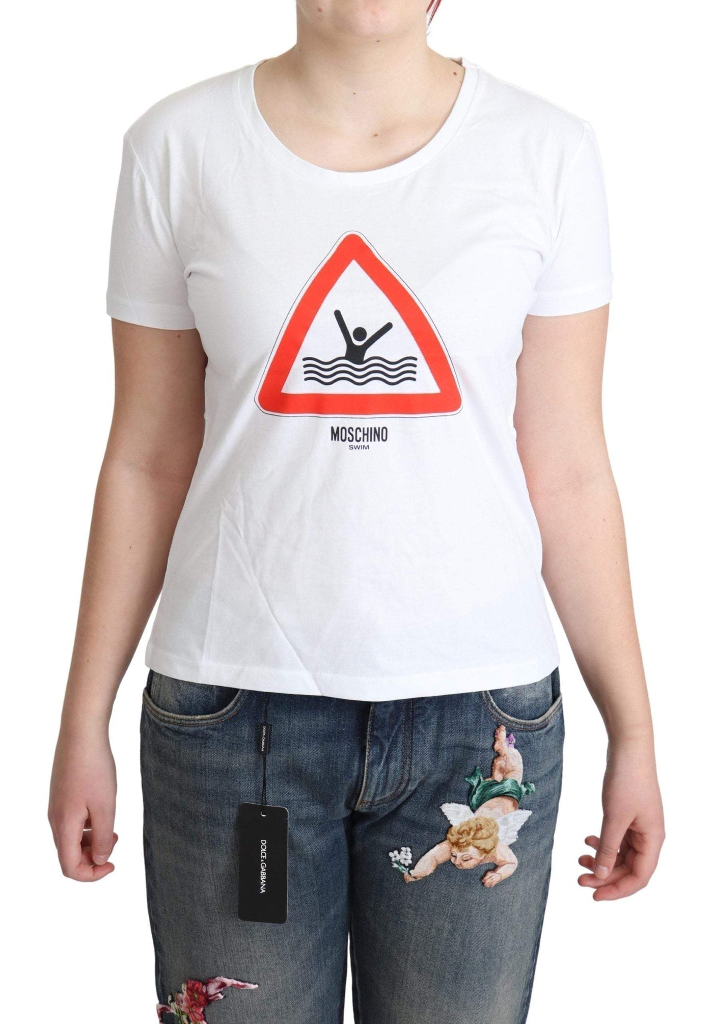 Moschino White Cotton Graphic Triangle Print T-shirt #women, feed-agegroup-adult, feed-color-White, feed-gender-female, IT40|S, IT42|M, IT44|L, IT46|XL, Moschino, Tops & T-Shirts - Women - Clothing, White, Women - New Arrivals at SEYMAYKA