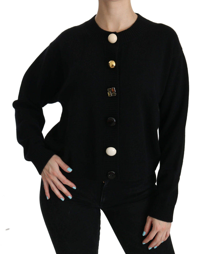 Dolce & Gabbana  Black Button Embellished Cardigan Sweater #women, Black, Brand_Dolce & Gabbana, Catch, Dolce & Gabbana, feed-agegroup-adult, feed-color-black, feed-gender-female, feed-size-IT40|S, Gender_Women, IT40|S, Kogan, Sweaters - Women - Clothing, Women - New Arrivals at SEYMAYKA