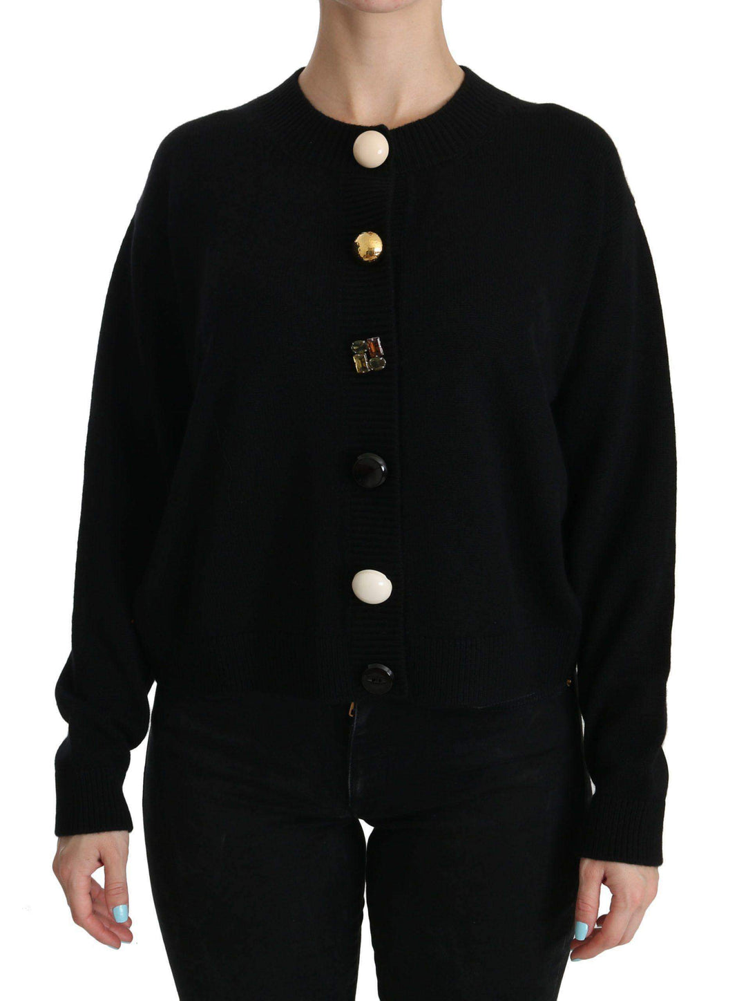 Dolce & Gabbana  Black Button Embellished Cardigan Sweater #women, Black, Brand_Dolce & Gabbana, Catch, Dolce & Gabbana, feed-agegroup-adult, feed-color-black, feed-gender-female, feed-size-IT40|S, Gender_Women, IT40|S, Kogan, Sweaters - Women - Clothing, Women - New Arrivals at SEYMAYKA