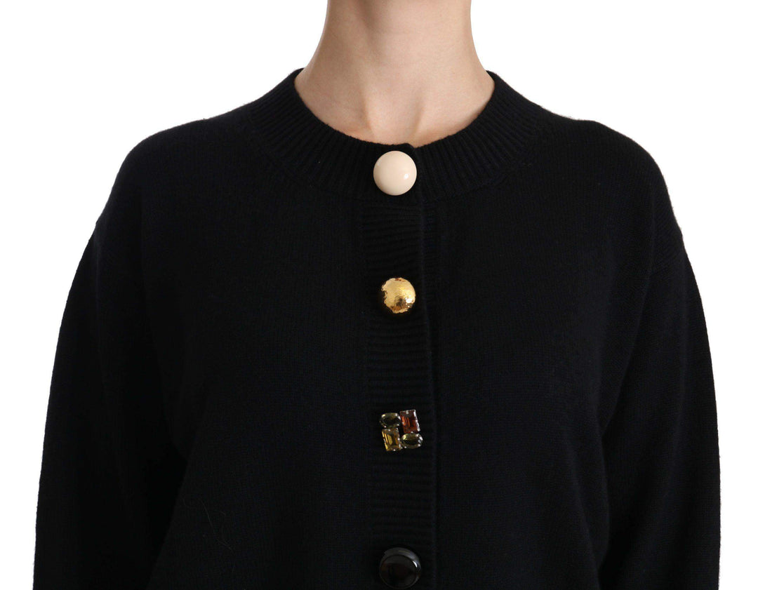 Dolce & Gabbana  Black Button Embellished Cardigan Sweater #women, Black, Brand_Dolce & Gabbana, Catch, Dolce & Gabbana, feed-agegroup-adult, feed-color-black, feed-gender-female, feed-size-IT40|S, Gender_Women, IT40|S, Kogan, Sweaters - Women - Clothing, Women - New Arrivals at SEYMAYKA
